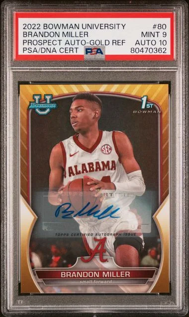 2022-23 Bowman Chrome University Brandon Miller Prospect Autograph-Gold Refractor #80 card image