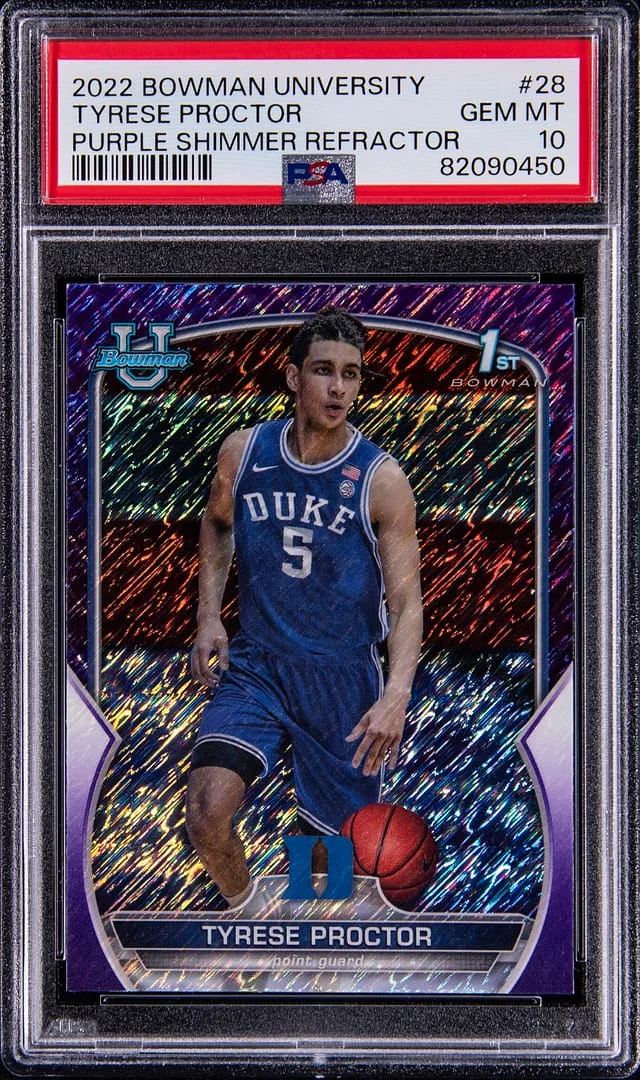 2022-23 Bowman Chrome University Tyrese Proctor Purple Shimmer Refractor #28 card image