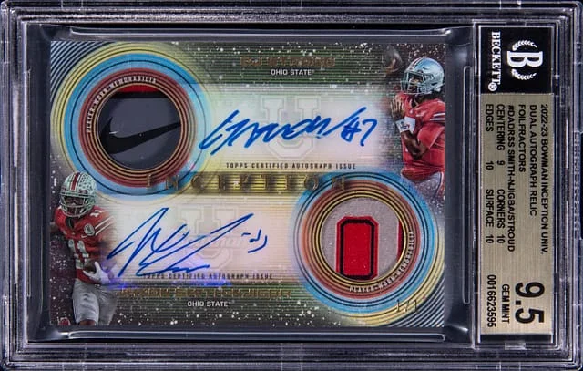 2022-23 Bowman C.J. Stroud/Jaxon Smith-Njigba Inception University Dual Autograph Relic FoilFractor #DADR-SS card image