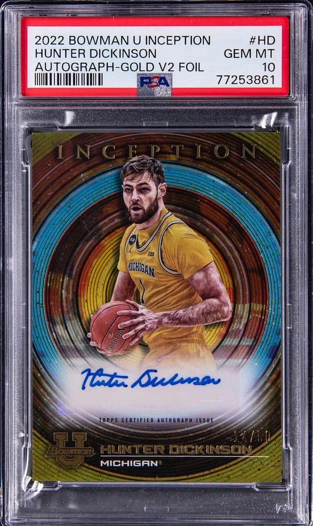 2022-23 Bowman Hunter Dickinson U Inception Autograph Gold V2 Foil #HD card image