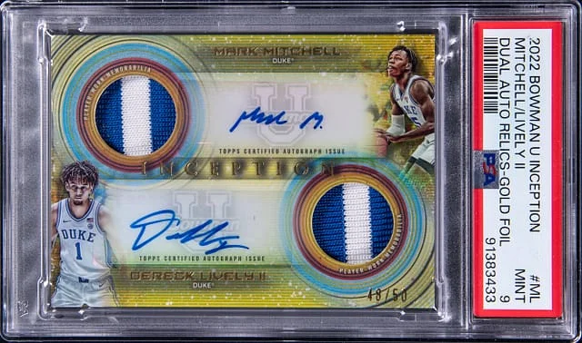2022-23 Bowman Mark Mitchell/Dereck Lively II U Inception Dual Autograph Relics Gold Foil #DADR-ML card image