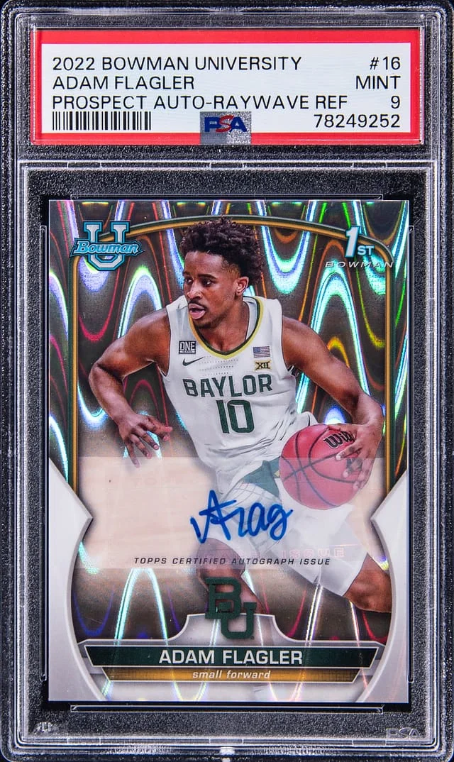 2022-23 Bowman University Adam Flagler Prospect Autograph Raywave Refractor #16 card image