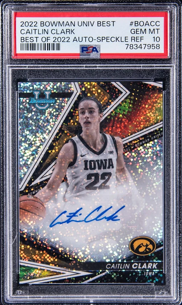 2022-23 Bowman University Best Caitlin Clark of '22 Autographs Speckle Refractor #BOA-CC card image