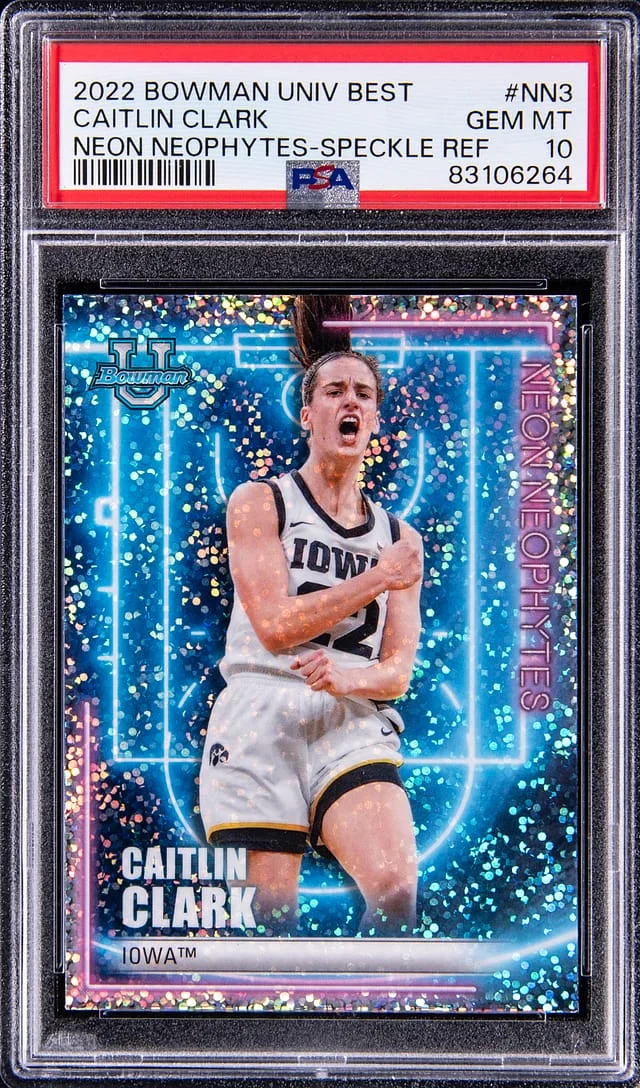 2022-23 Bowman University Best Caitlin Clark Neon Neophytes Speckle Refractor #NN-3 card image