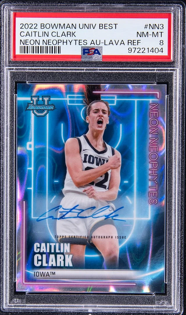 2022-23 Bowman University Best Caitlin Clark Neon Neophytes Autograph Lava Refractor #NN3 card image