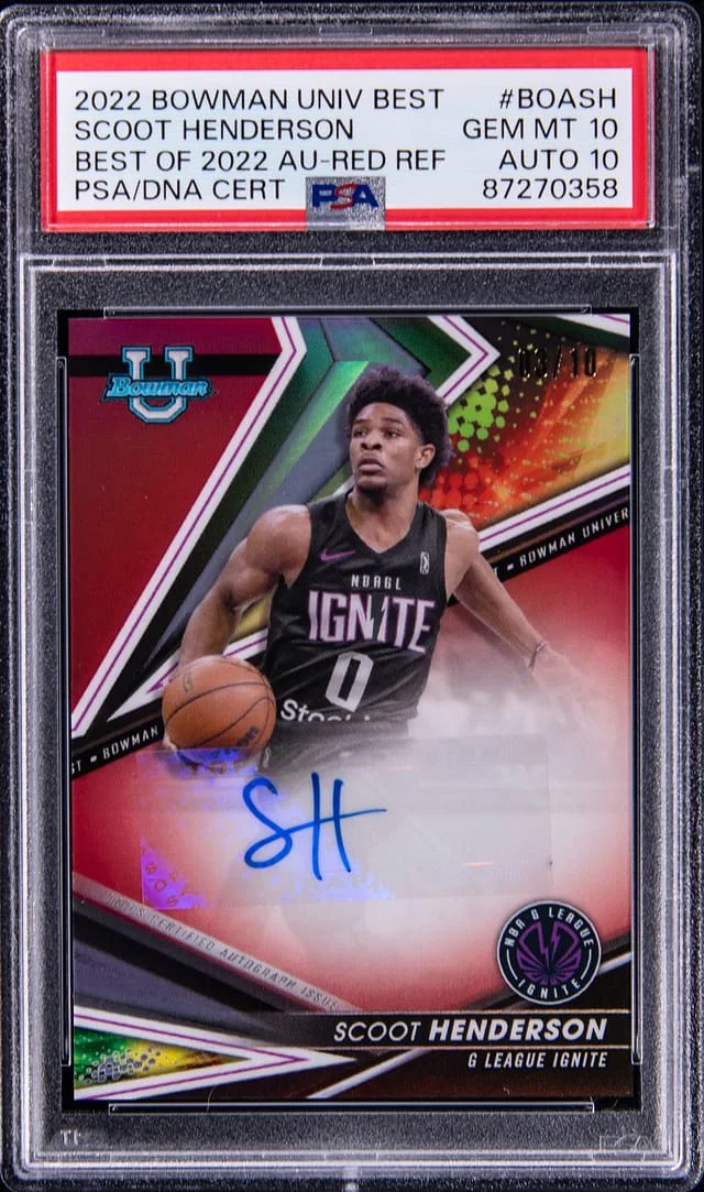 2022-23 Bowman University Best Scoot Henderson of 2022 Autograph Red Refractor #BOA-SH card image