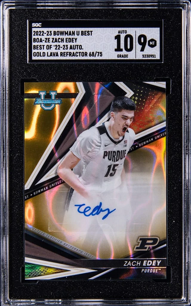 2022-23 Bowman University Best Zach Edey of '22-23 Autograph Gold Lava Refractor #BOA-ZE card image