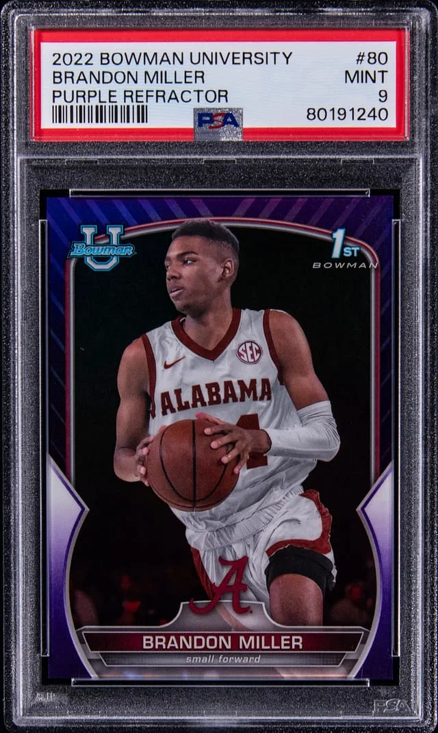 2022-23 Bowman University Brandon Miller Purple Refractor #80 card image