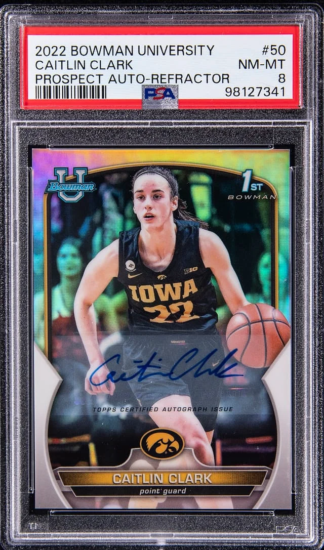 2022-23 Bowman University Caitlin Clark Pink Refractor #50 card image