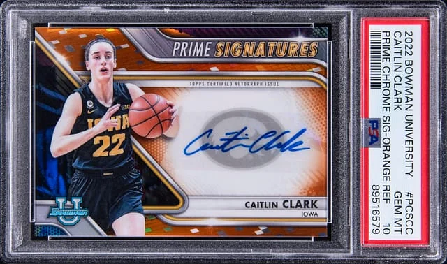 2022-23 Bowman University Caitlin Clark Prime Chrome Signatures Orange Refractor #PCS-CC card image
