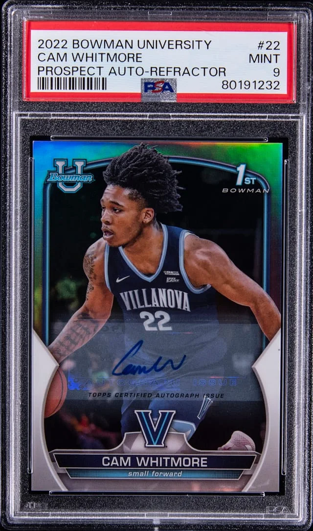2022-23 Bowman University Cam Whitmore Prospect Autograph Refractor #22 card image