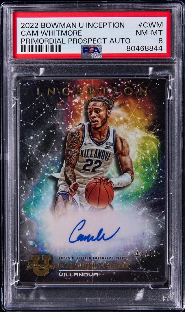 2022-23 Bowman University Cam Whitmore Inception Primordial Prospect Autograph #PMP-CWM card image