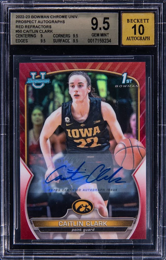 2022-23 Bowman University Chrome Caitlin Clark Pink Refractor #50 card image