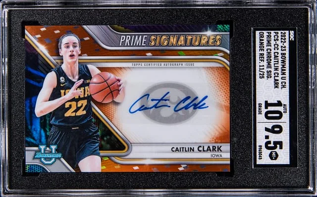 2022-23 Bowman University Chrome Caitlin Clark Prime Chrome Signatures Orange Refractor #PCS-CC card image