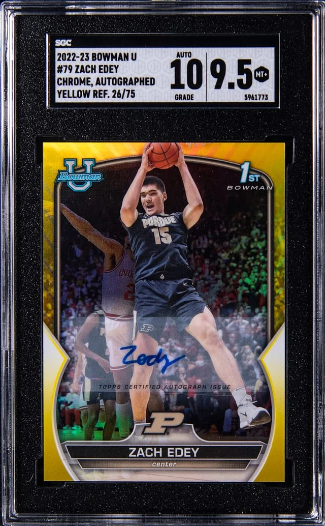2022-23 Bowman University Chrome Zach Edey Autograph Yellow Refractor #79 card image
