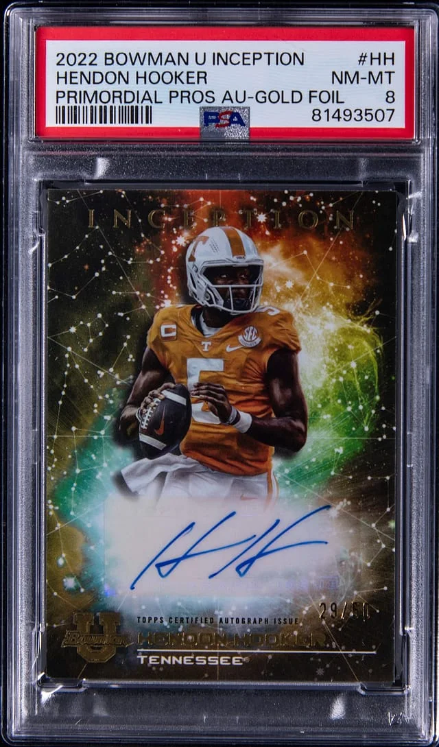 2022-23 Bowman University Hendon Hooker Inception Primordial Prospect Autographs Gold Foil #PMP-HH card image