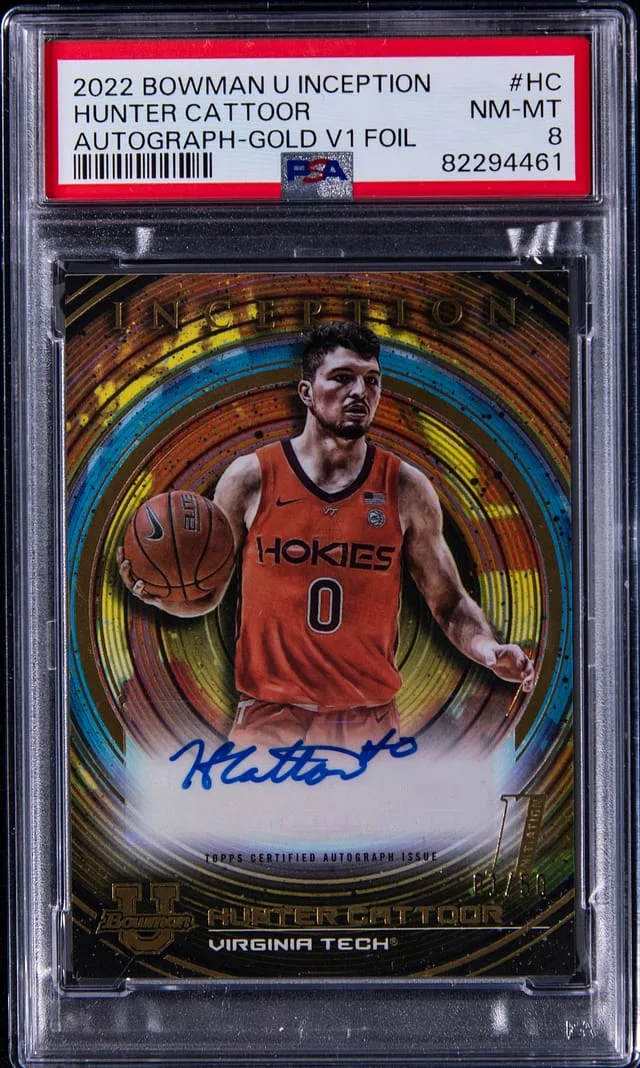 2022-23 Bowman University Hunter Cattoor Inception Autograph Gold V1 Foil #HC card image