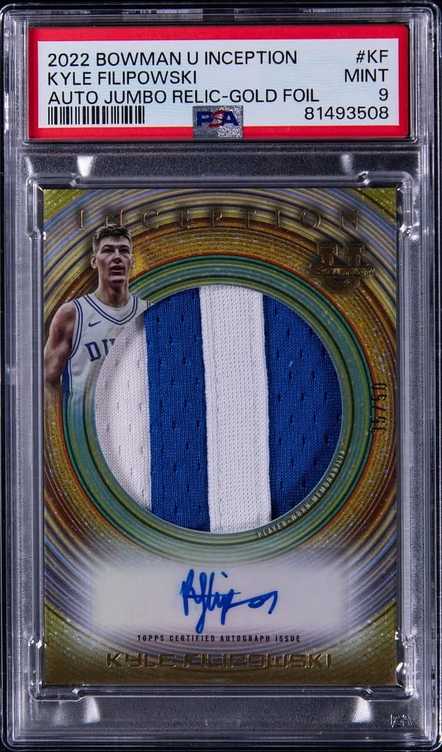 2022-23 Bowman University Kyle Filipowski Inception Autograph Jumbo Relic Gold Foil #IAJR-KF card image