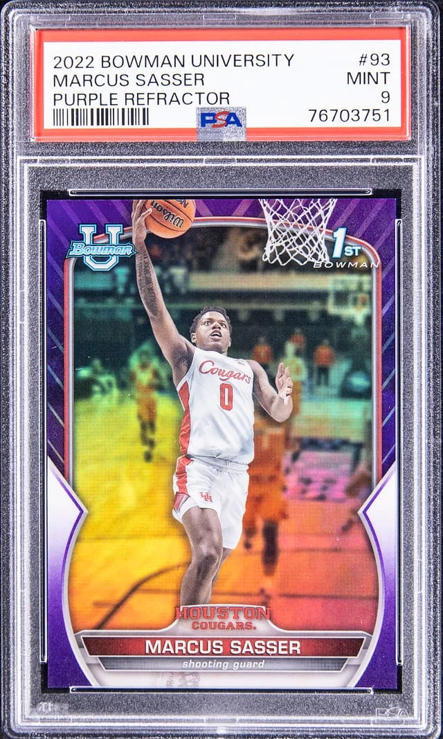 2022-23 Bowman University Marcus Sasser Purple Refractor #93 card image