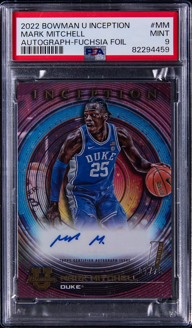2022-23 Bowman University Mark Mitchell Inception Autograph Fuchsia Foil #MM card image