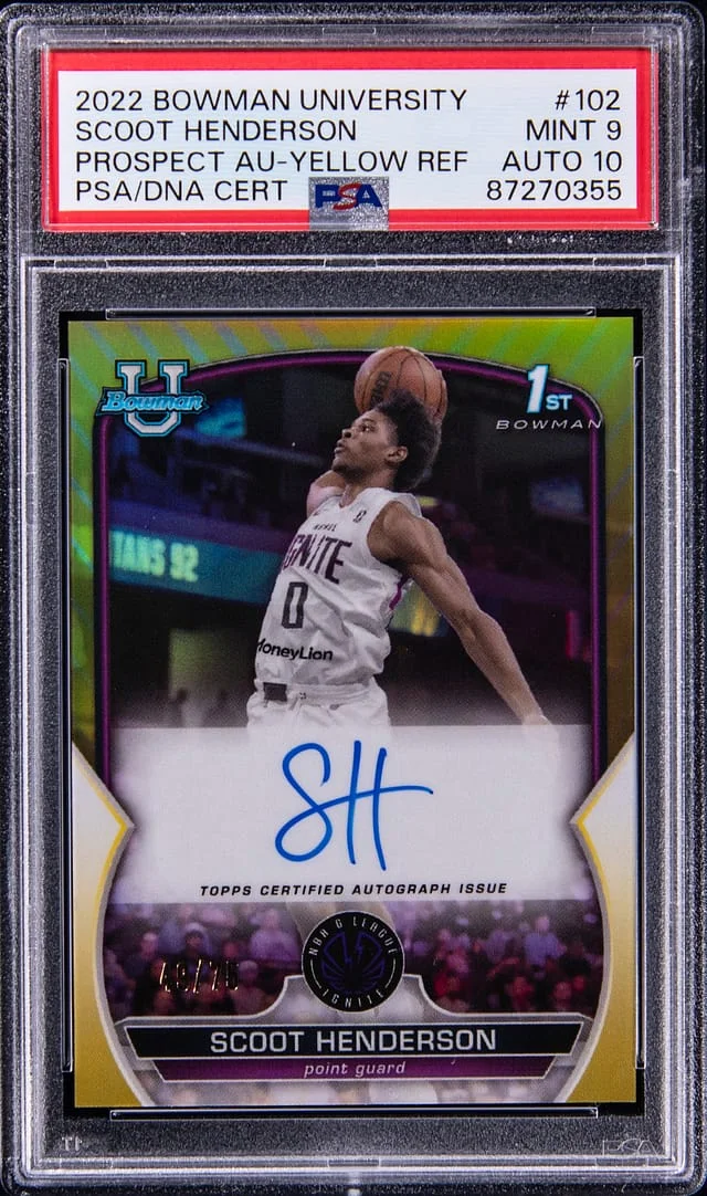 2022-23 Bowman University Scoot Henderson Prospect Autograph Orange Refractor #102 card image