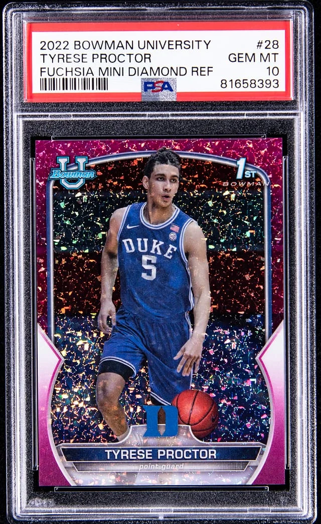2022-23 Bowman University Tyrese Proctor Prospect Autograph Gold Lava Refractor #28 card image