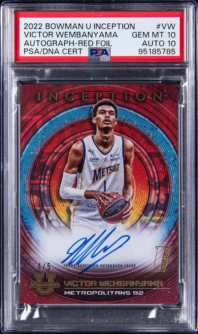 2022-23 Bowman University Victor Wembanyama Inception Autograph Red Foil #VD card image