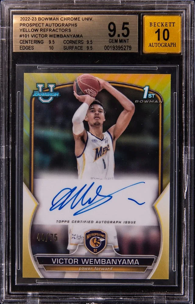 2022-23 Bowman Victor Wembanyama U Chrome Prospect Autographs Yellow Refractor #101 card image