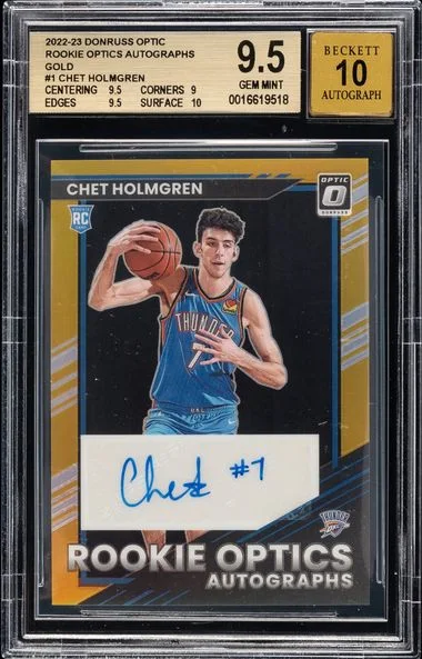 2022-23 Donruss Optic Chet Holmgren Optics Autographs Gold #1 card image