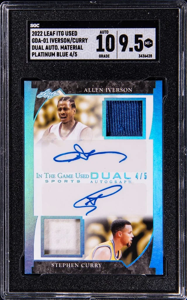 2022-23 Leaf Allen Iverson/Stephen Curry In The Game Used Dual Autograph Material Platinum Blue #GDA-01 card image