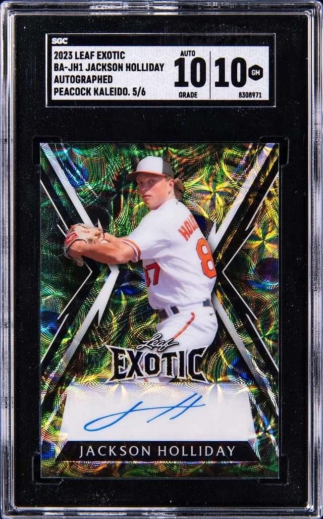 2022-23 Leaf Jackson Holliday Peacock Kaleido Exotic #BA-JH1 card image