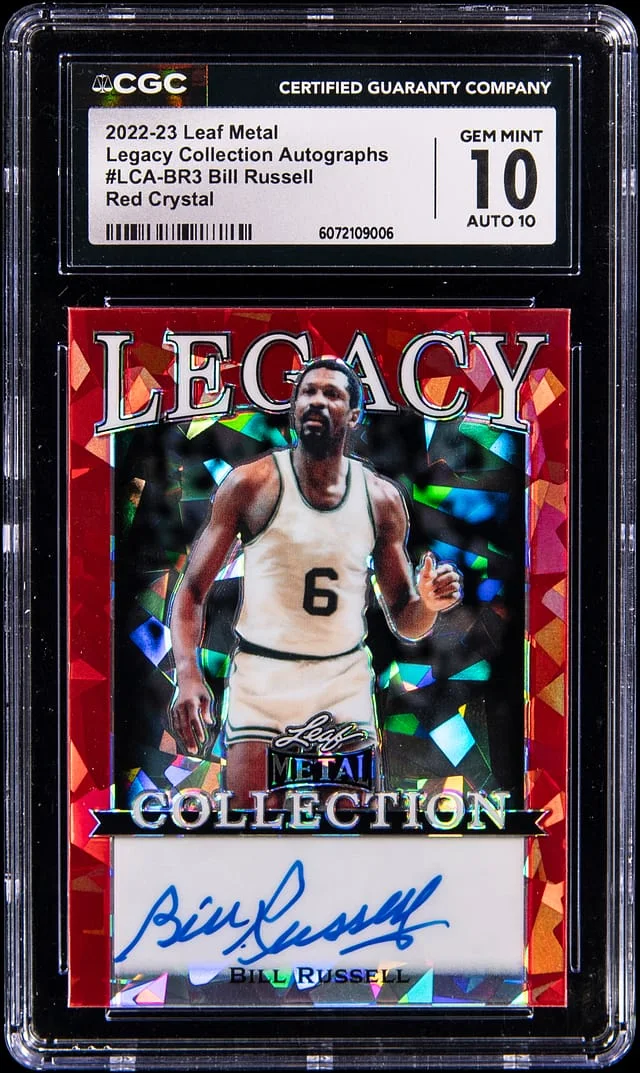 2022-23 Leaf Metal Bill Russell Legacy Collection Autographs Red Crystal #LCA-BR3 card image