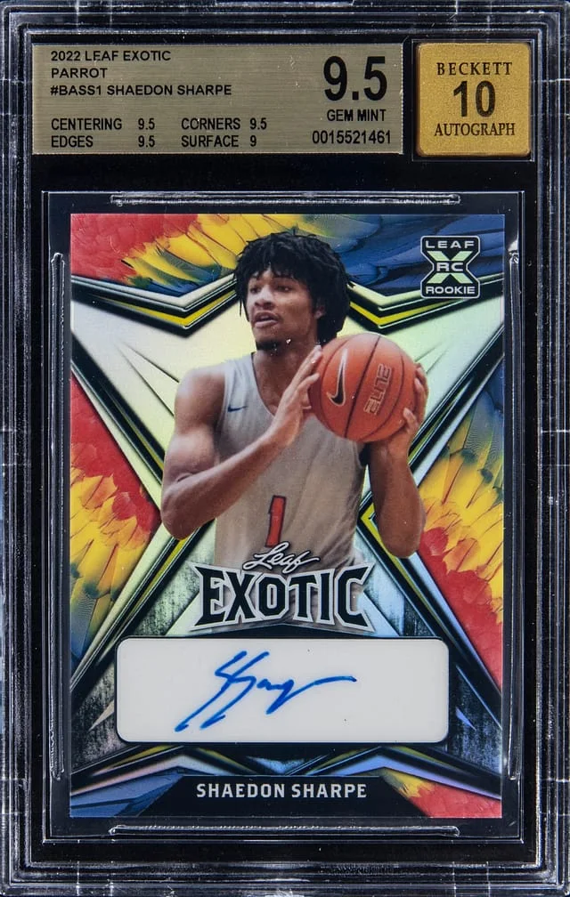 2022-23 Leaf Shaedon Sharpe Exotic Parrot #EA-SS1 card image