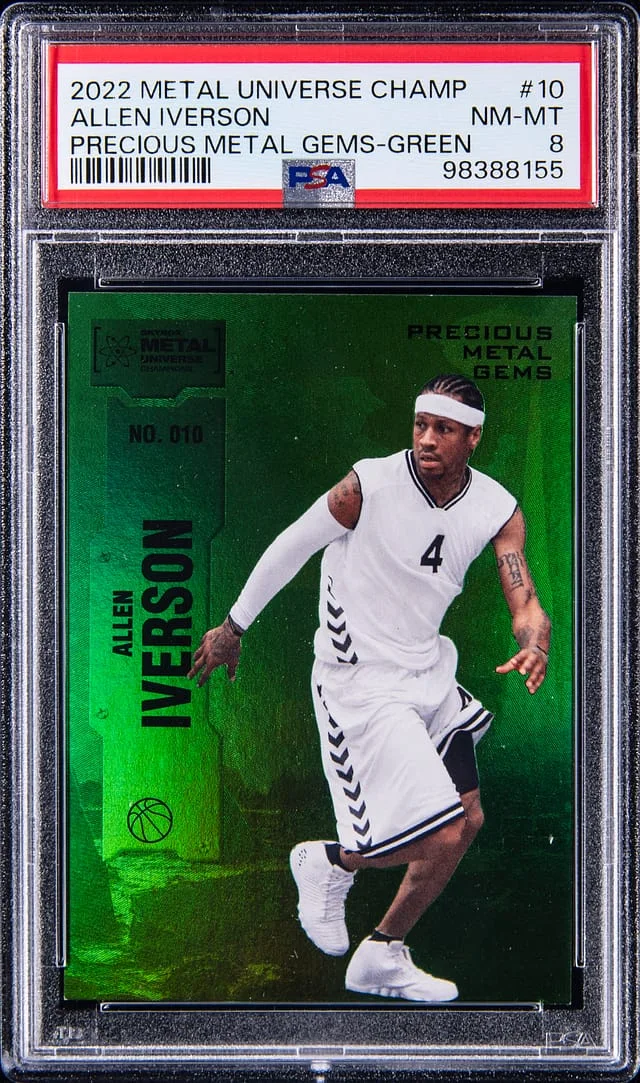 2022-23 Metal Universe Allen Iverson Champions Precious Metal Gems Green #10 card image