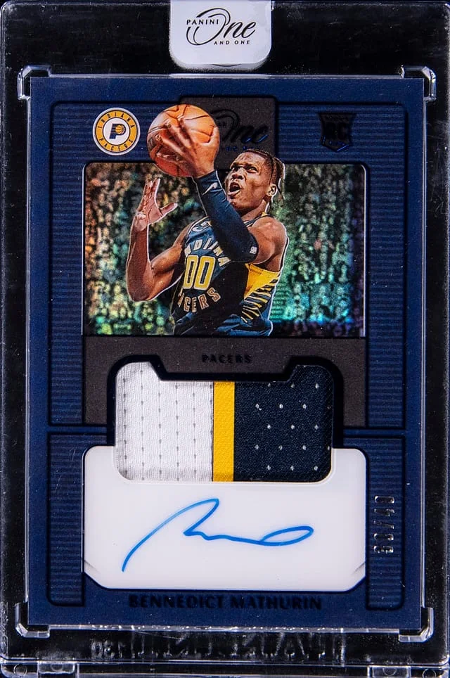 2022-23 Panini Bennedict Mathurin One & One Prime Jersey Autograph Blue #PRJ-BMA card image
