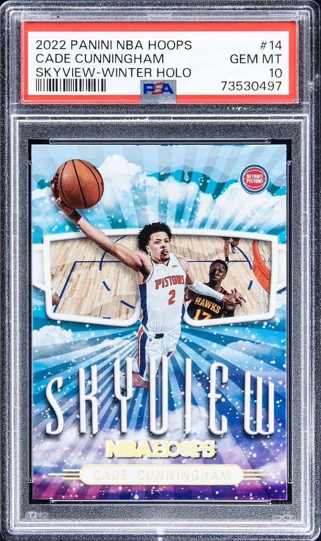 2022-23 Panini Cade Cunningham NBA Hoops Skyview Winter Holo #14 card image