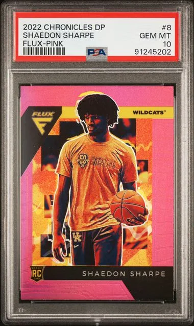 2022-23 Panini Chronicles Draft Picks Shaedon Sharpe Flux Pink #8 card image