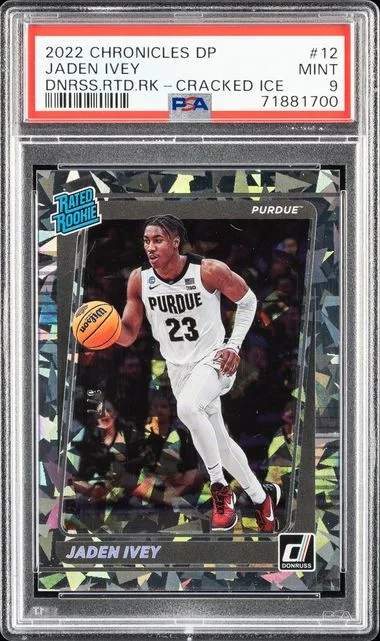 2022-23 Panini Chronicles Jaden Ivey Donruss Rated Cracked Ice #12 card image