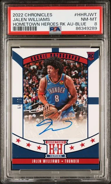 2022-23 Panini Chronicles Jalen Williams Hometown Heroes Autographs Blue #HHRJWT card image