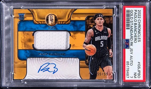2022-23 Panini Chronicles Paolo Banchero Gold Standard Jersey Autographs #GSJ-PBO card image