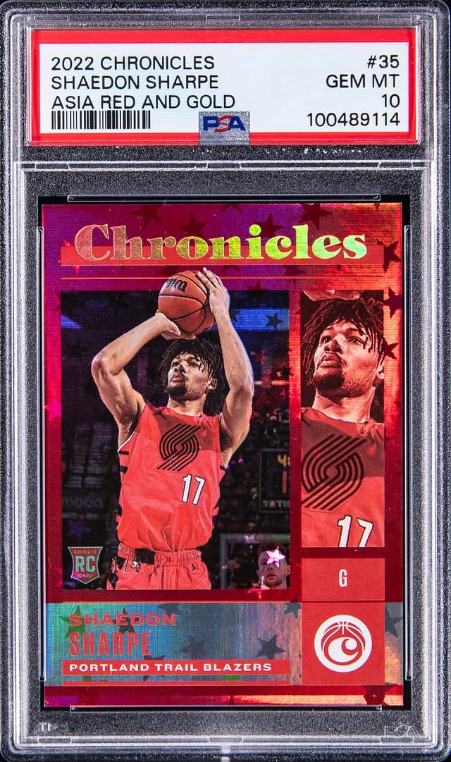 2022-23 Panini Chronicles Shaedon Sharpe Asia Red and Gold #35 card image