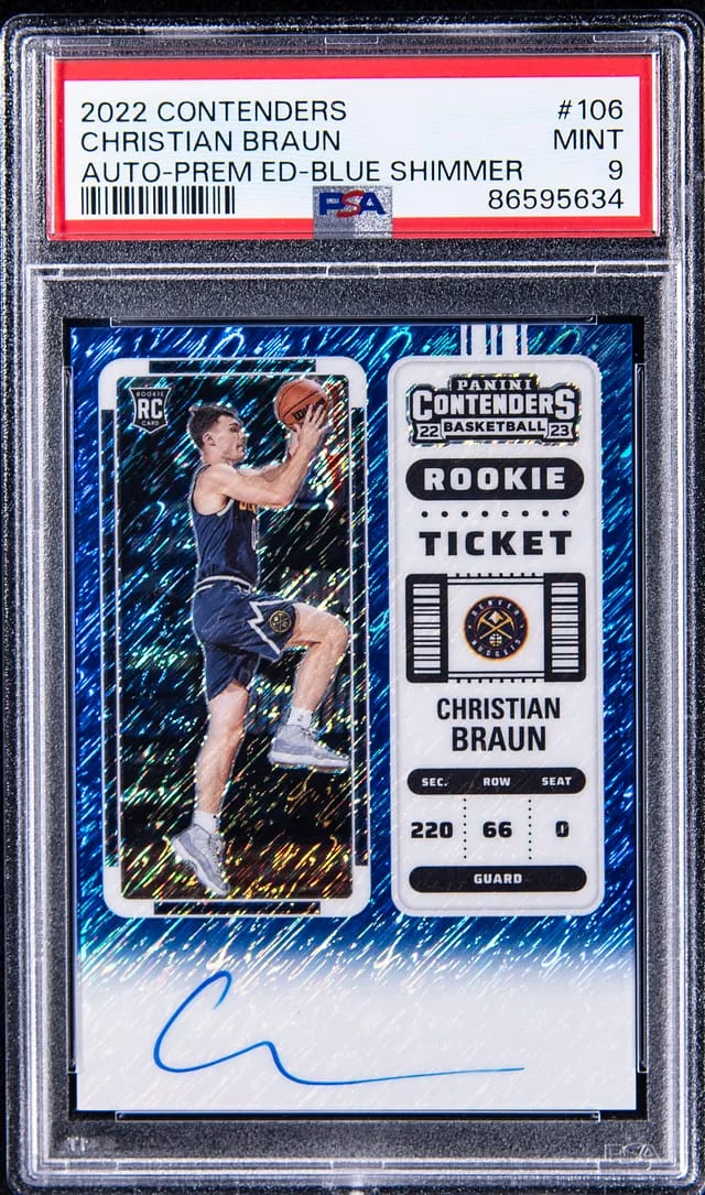 2022-23 Panini Contenders Christian Braun Premium Edition Autograph Blue Shimmer #106 card image
