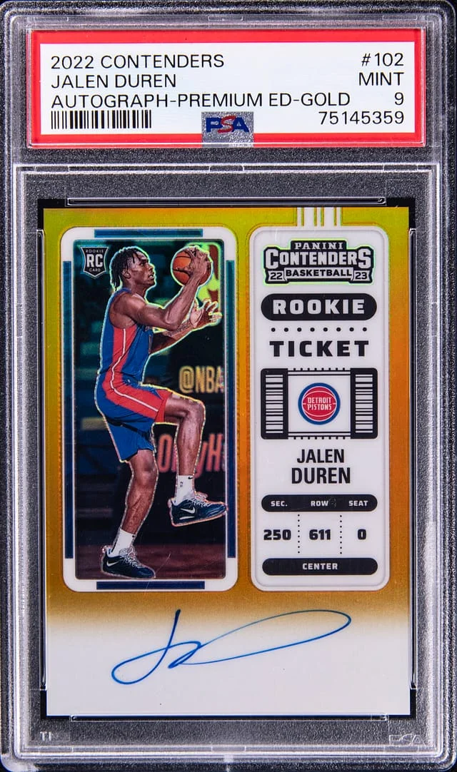 2022-23 Panini Contenders Jalen Duren Autograph Premium Edition Gold #102 card image