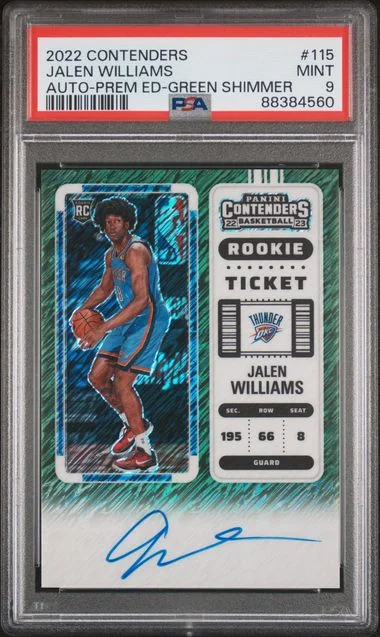 2022-23 Panini Contenders Jalen Williams Autograph-Premium Edition-Green Shimmer Ticket #115 card image