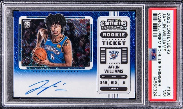 2022-23 Panini Contenders Jaylin Williams Veriation Autograph Premium Edition Blue Shimmer #138 card image