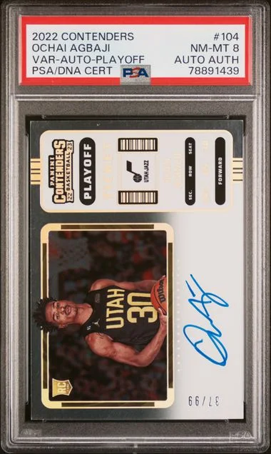 2022-23 Panini Contenders Ochai Agbaji Variation-Autograph-Playoff #104 card image