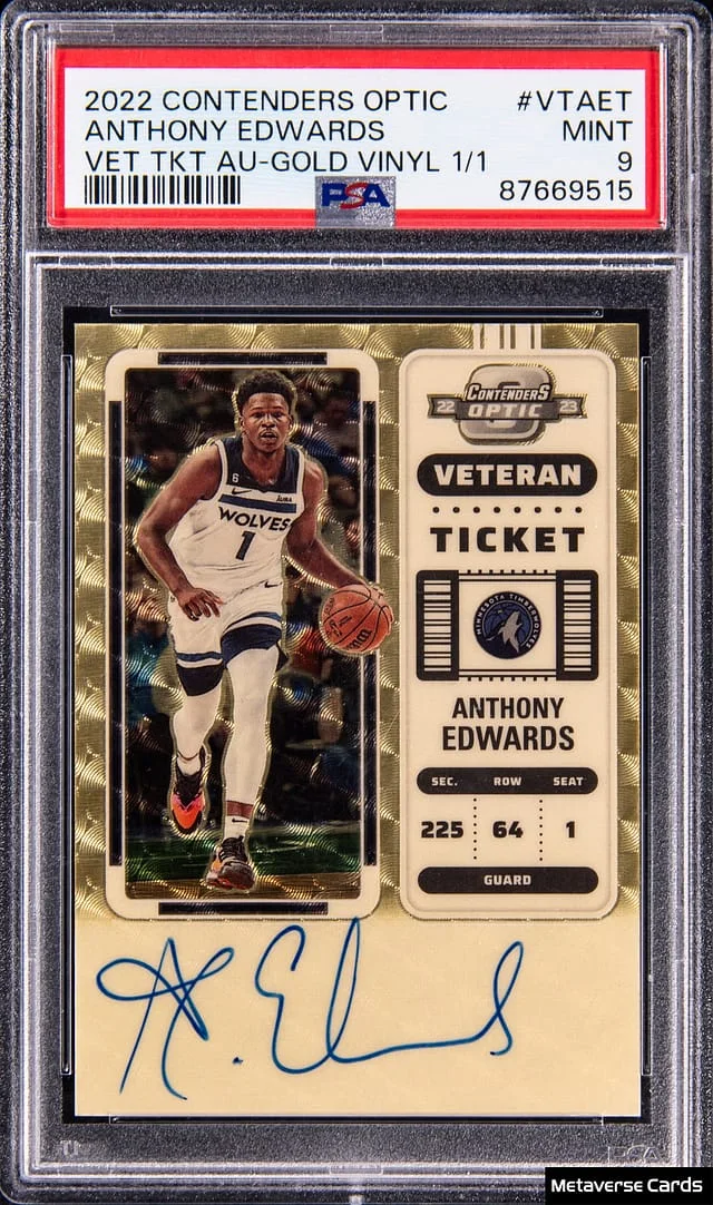 2022-23 Panini Contenders Optic Anthony Edwards Veteran Ticket Autographs Gold Vinyl #VT-AET card image