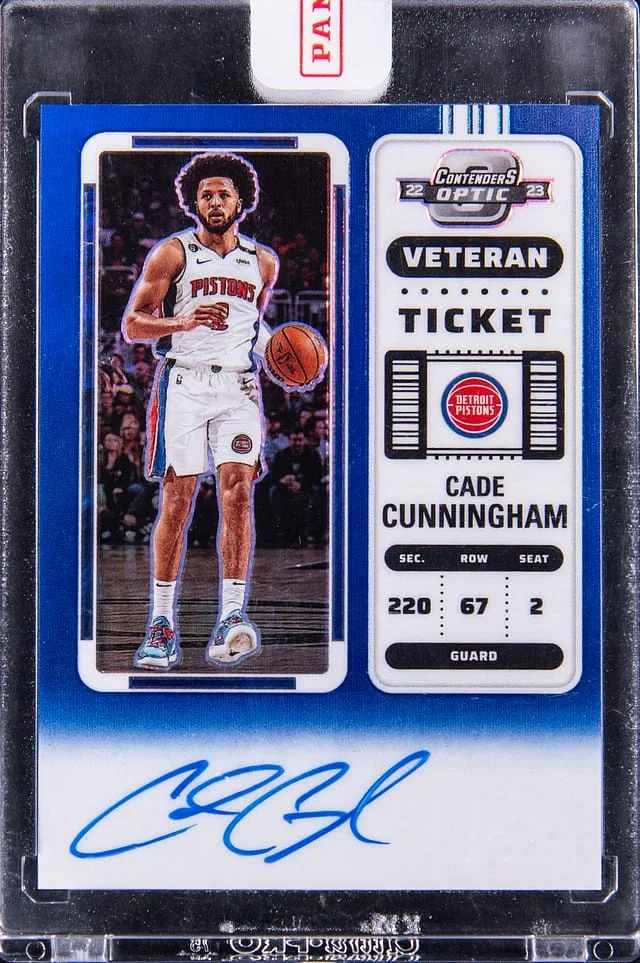 2022-23 Panini Contenders Optic Cade Cunningham Veteran Ticket Autographs Blue Prizm #VT-CCH card image
