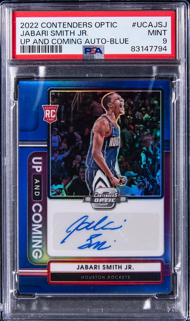 2022-23 Panini Contenders Optic Jabari Smith Jr. Up and Coming Autographs Blue Prizm #UCA-JSJ card image