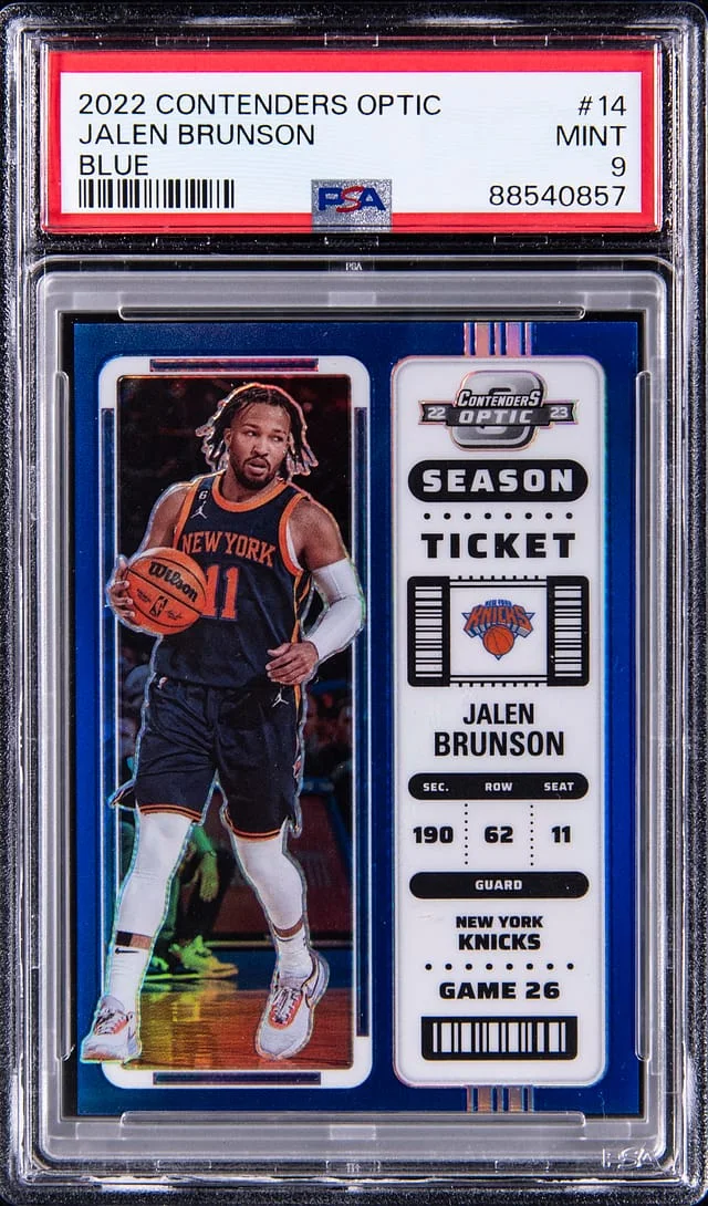2022-23 Panini Contenders Optic Jalen Brunson Blue Prizm #14 card image